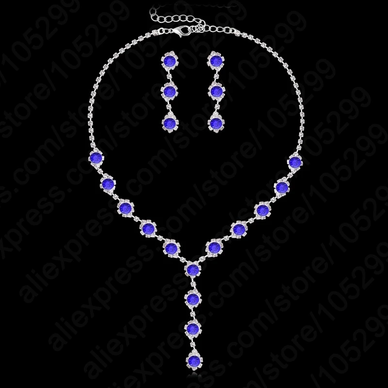 

JEXXI New Arrival Shiny Blue Choker Jewelry Sets For Women Wedding & Bridal Austrian Crystal Pendant Necklace Earrings Sets