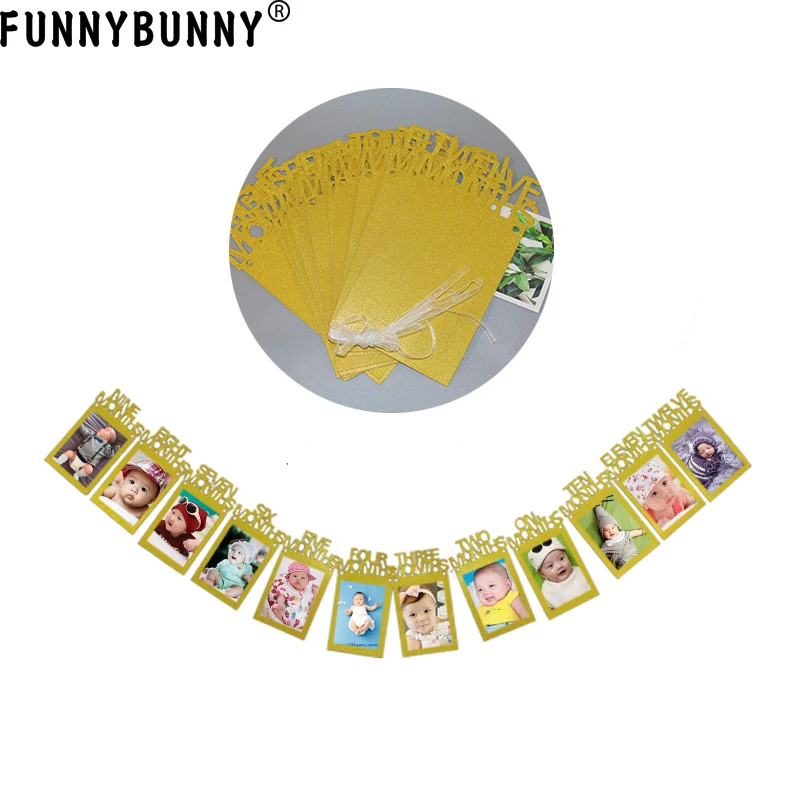 FUNNYBUNNY 12 месяцы фоторамка баннер для первого дня рождения украшения ребенка