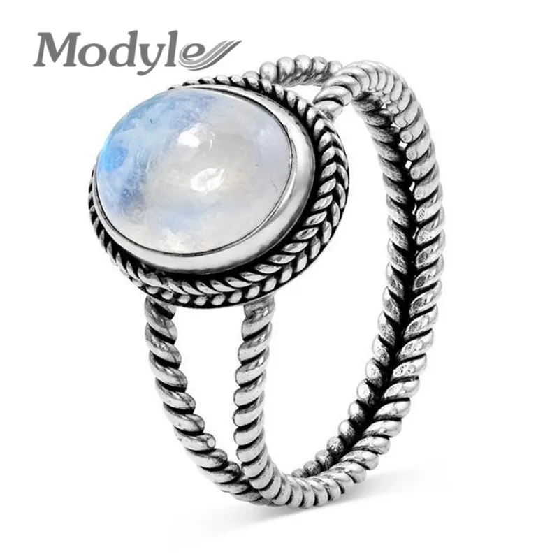 

Modyle 2019 Silver Color Rings For Women Original Handmade Moonstone Twist Hollow Rings Jewelry