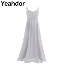 Шифоновое плиссированное платье принцессы для девочек с широкими бретельками и цветочным узором, ТРАПЕЦИЕВИДНОЕ ПЛАТЬЕ с рюшами и высокой талией, платье без рукавов для свадебной вечеринки