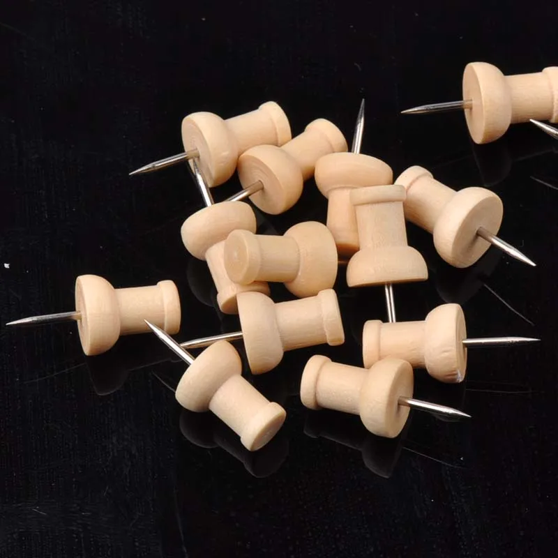 Nautral Round Wooden Push Pins Thumbtacks Steel Point Bulletin Board Office School 50 pcs/lot sewing pins
