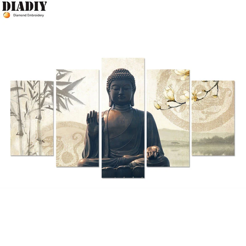 

5pc 5D DIY Diamond Painting Buddha Embroidery Full Square&round Diamond Cross Stitch Rhinestones Mosaic Needlework