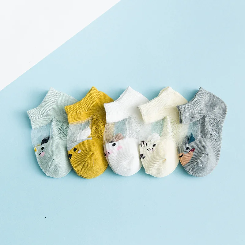 

Spring 5pair Cartoon Baby Children Socks Summer Mesh Thin Section Ice Silk Card Silk Short Tube Baby Cute Cartoon Newborn Socks