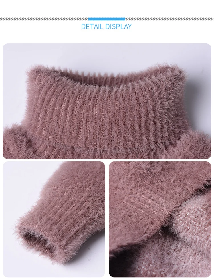 Fashion Autumn Winter Baby Girl Knitted Velvet Sweaters Casual Children Clothes Long Sleeve Turtleneck Thick Sweater 4-15Y