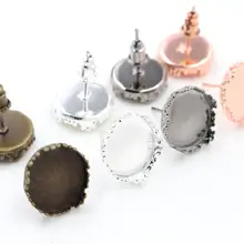 12 мм, 10 шт./лот, 5 модных цветов, покрытые серьги-гвоздики, серьги пустые/Базовые, подходят для 12 мм стеклянных кабошонов, пуговиц; серьги-оправы