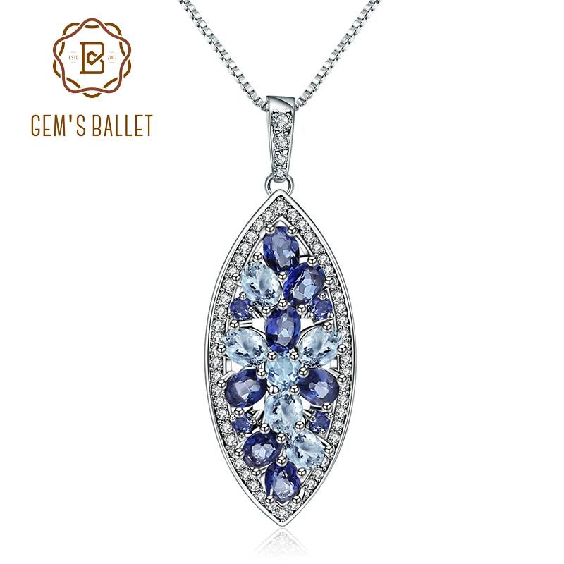 

Gem's Ballet Natural Sky Blue Topaz Iolite Blue Mystic Quartz 925 Sterling Silver Necklaces & Pendants For Women Fine Jewelry