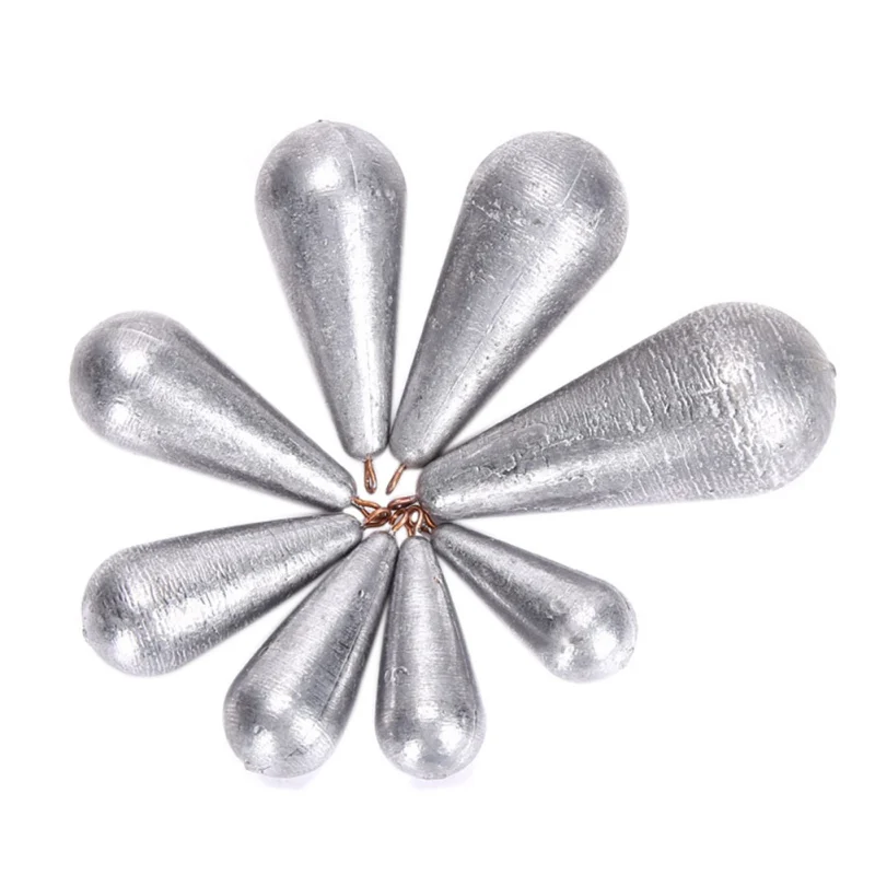 

High Quality 5pcs Drop-shaped Copper Ring Plump Drop 10g/20g/30g/40g/50g/60g/70g/80g Lead Sinker Fishing Tool