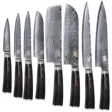 New Brand VG10 Damascus Steel Knife 8 Pcs Set Color Wood Handle Japanese Steel Kitchen Knife Hot Sale Professional Knives Set