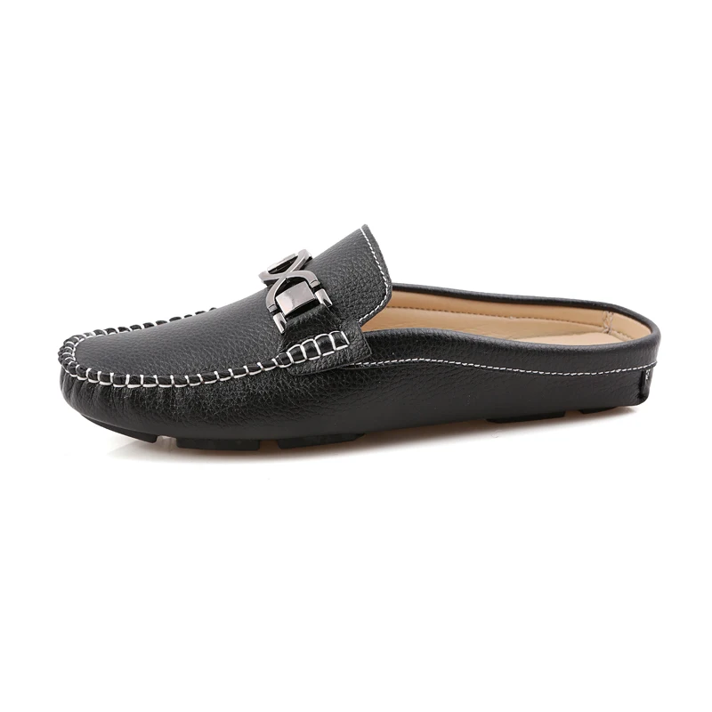 YEINSHAARS/мужские тапочки; Летние удобные уличные мужские тапочки; кожаная обувь ручной работы; повседневная обувь для вождения - Цвет: Black