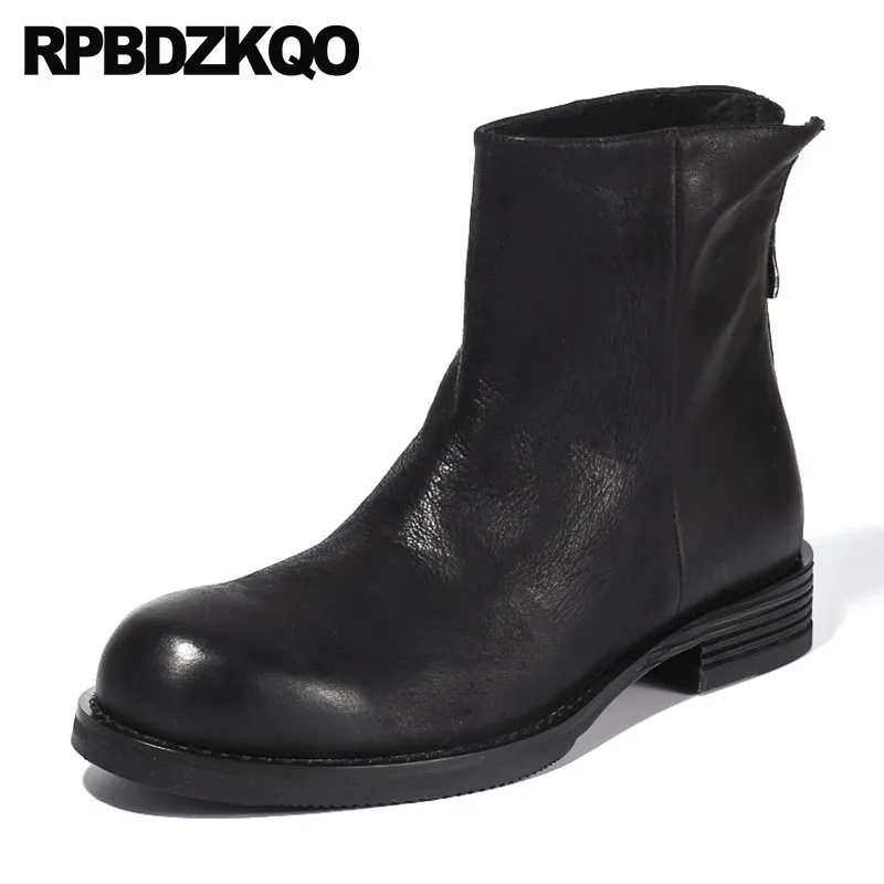 

Chunky Luxury 2018 Zipper Genuine Leather Full Grain Black Mens Winter Boots Warm Short Fall Male Faux Fur Shoes Ankle Designer