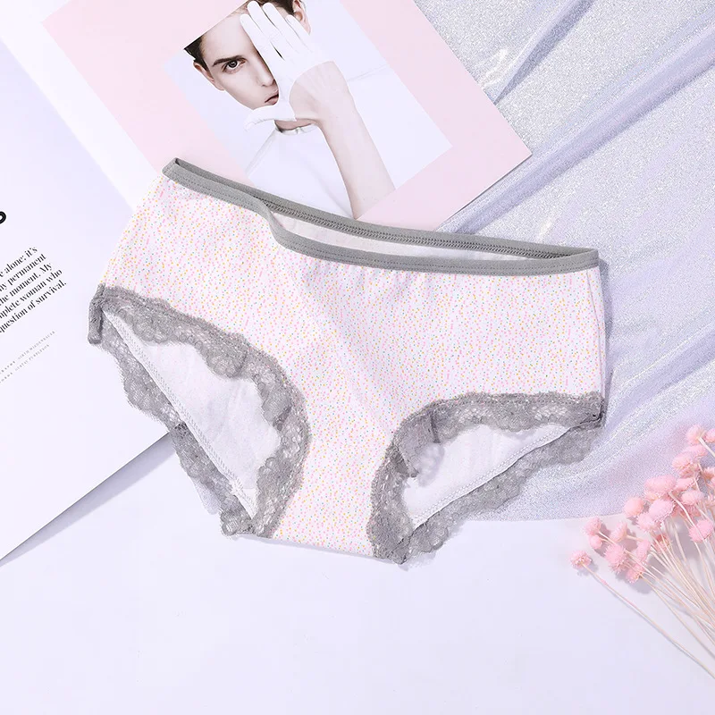 

DEWVKV 2019 Soft Underwear Women Sexy Panties Female Underwear Dot Mid-Rise Plus Size Women's Cotton Briefs Lace 14 Colors XXX