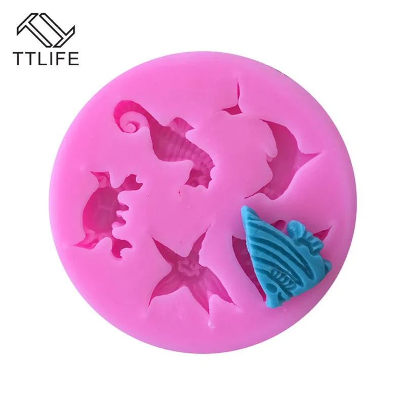 TTLIFE Ocean Creatures Silicone Molds Conch Starfish Shell Fondant Cake Decoration DIY Tools Candy Chocolate Pastry Baking Mould