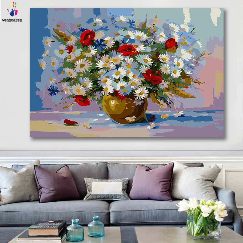 

DIY colorings pictures by numbers with colors Large daisy oil painting picture drawing painting by numbers framed Home