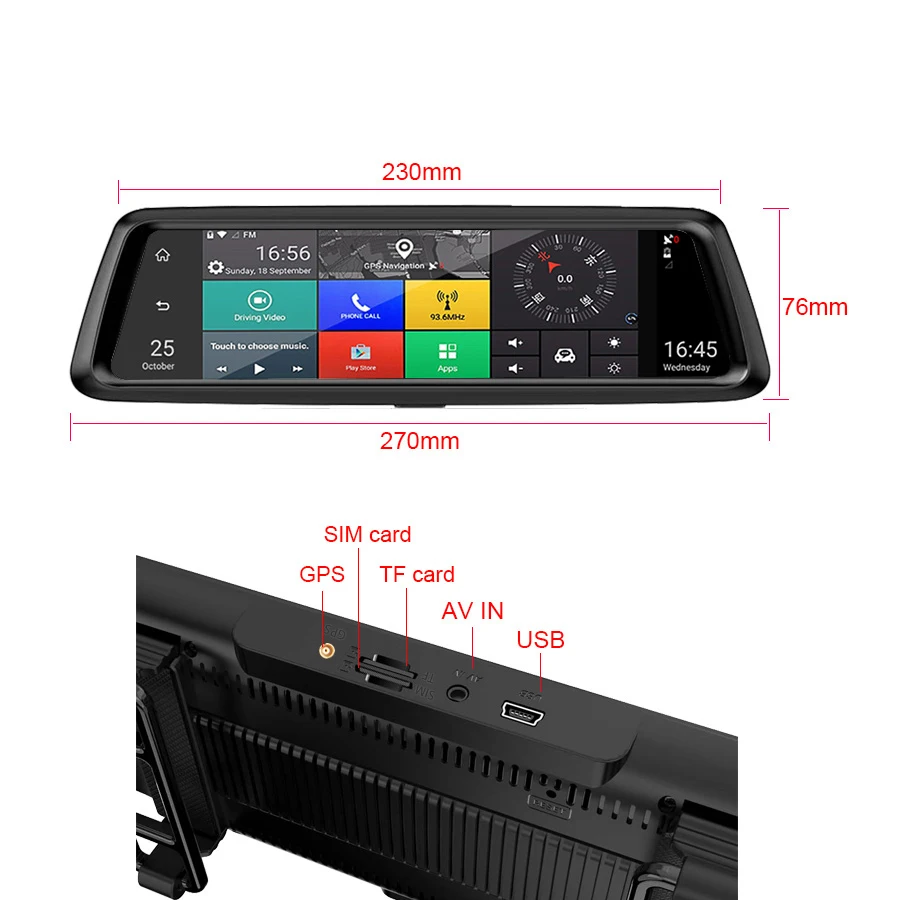 TOPSOURCE 1" Full Touch Автомобильный видеорегистратор зеркало заднего вида Android 3g 4G gps Bluetooth навигация тире камера Wifi Full HD двойной объектив