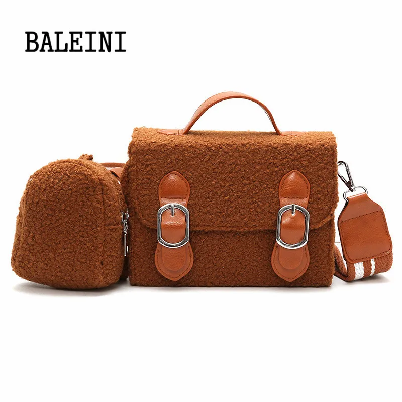 

2018 High Quality Wool Leather Women Handbags 2 pcs Set Women Shoulder Bags Large Capacity Women Shoulder Bags Soft Leather Bags