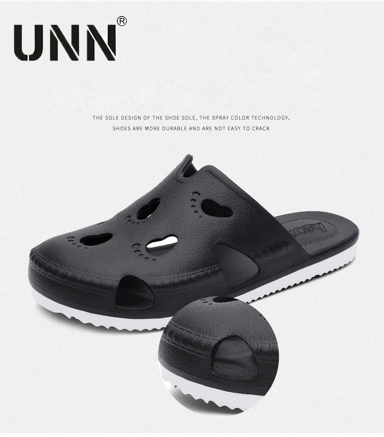 

UNN Men Slippers Summer Slides Breathable Man Shoes Fahsion Footprints Hollow Flat Sandals Outside Casual Footwear 40-45