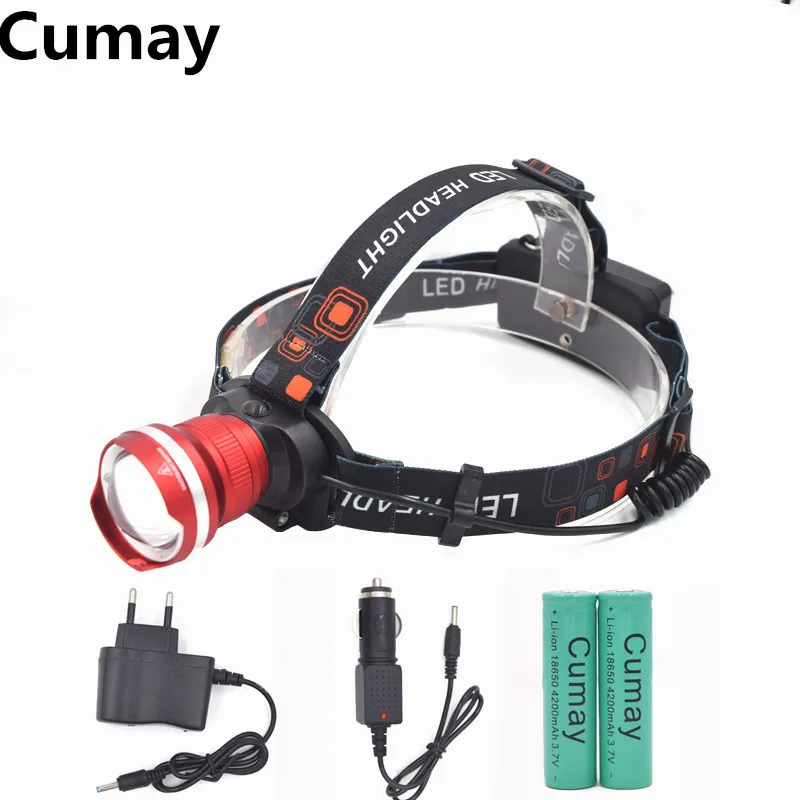 

3800LM Zoom XML T6 LED Head Headlight Torch flashlight Fishing head light lamp +2x18650 Battery+ EU/US/AU/UK Car charger