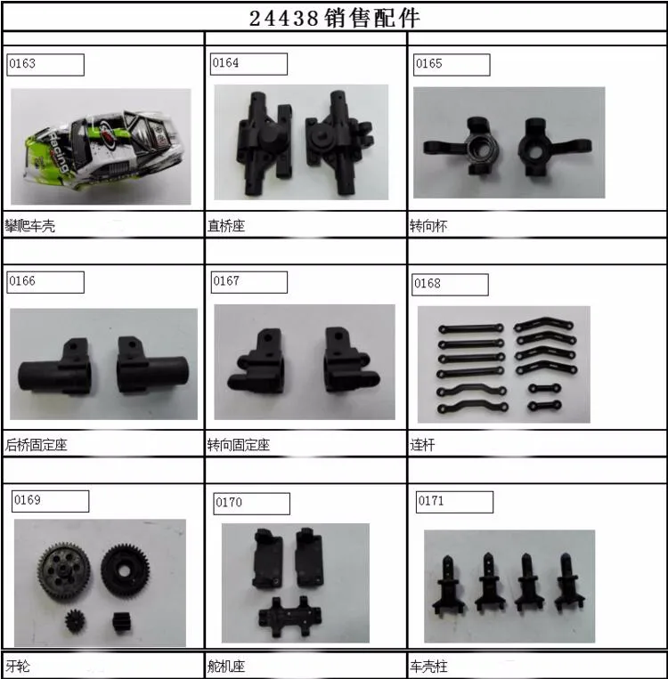 

Wltoys 24438 1:24 RC Car Spare parts shell connecting rod gear Tire shock absorber receiver Servo motor charger Screws Bearing