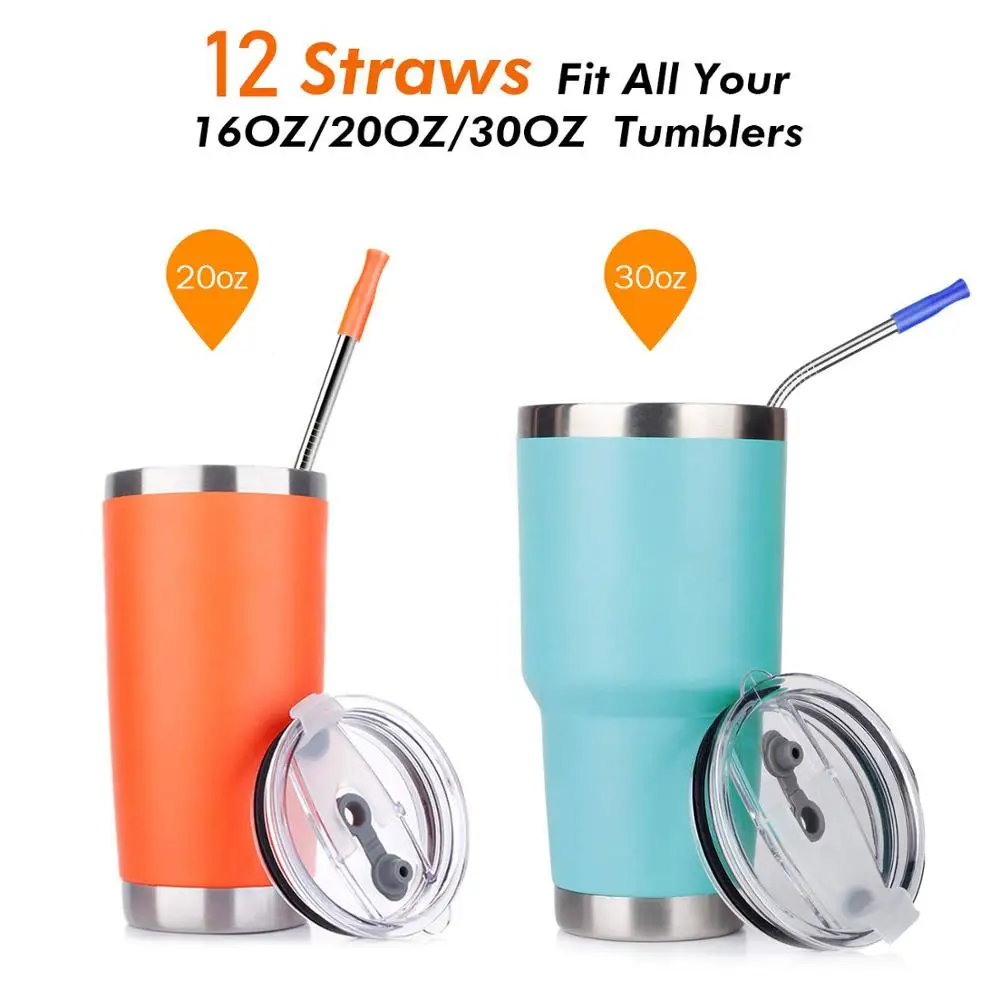 Stainless Steel Metal Straws Reusable Drinking Straws with Food Grade Silicone Straw Tips for 20/30 Oz Yeti Tumblers