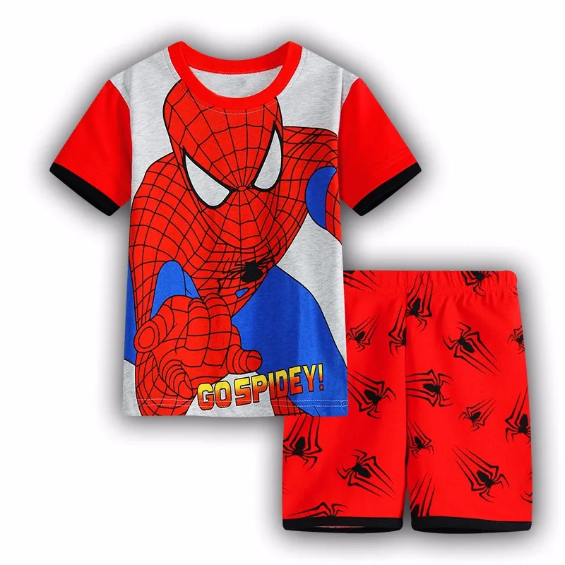 Летний стильный комплект детской одежды, Детские пижамные комплекты с героями мультфильмов для мальчиков, пижама для девочек, футболка с короткими рукавами+ штаны, 1 компл./лот