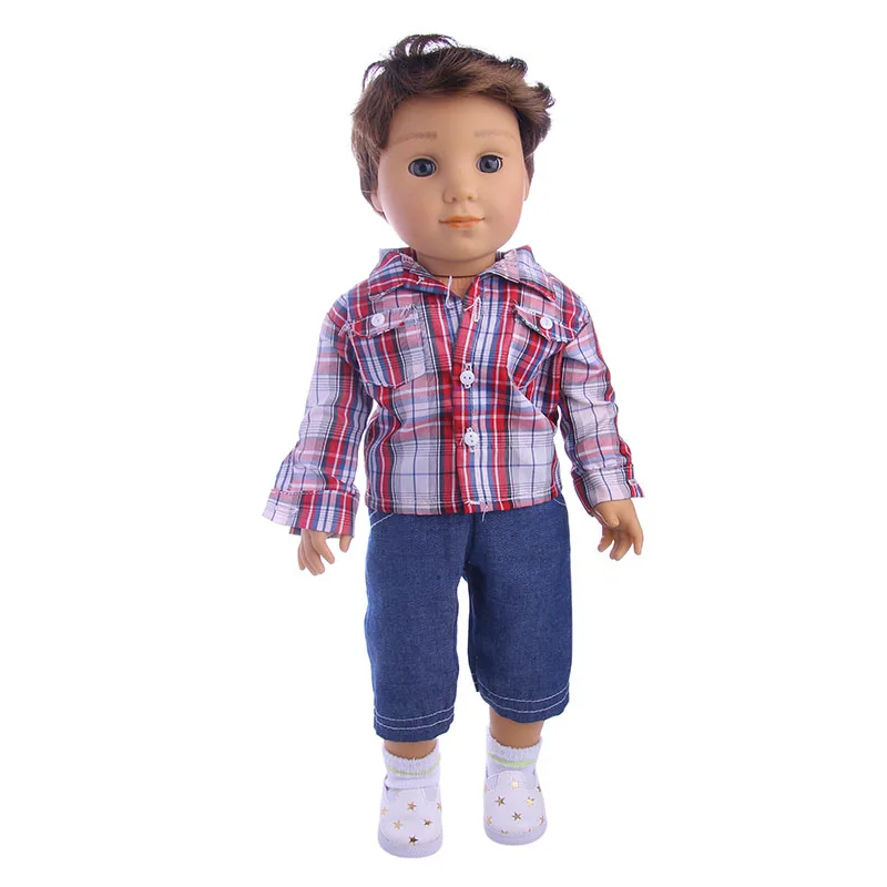 

Doll Clothes Set Plaid Shirt with Jeans Fits 18 Inch American Girl & Boy Dolls Logan Doll Outfits for Chrid Christmas Gift