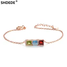 SHDEDE браслет из стерлингового серебра 925 пробы натуральный квадратный топаз оливковое розовое золото цвет смесь драгоценных камней Гранатовое, обручальное ювелирное изделие