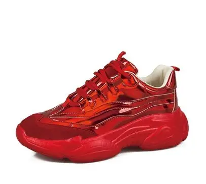 Новинка года; женские кроссовки на массивном каблуке; цвет красный, серебристый; женская повседневная обувь на платформе для тенниса; кроссовки Ulzzang Dad; кроссовки с высоким берцем - Цвет: 02