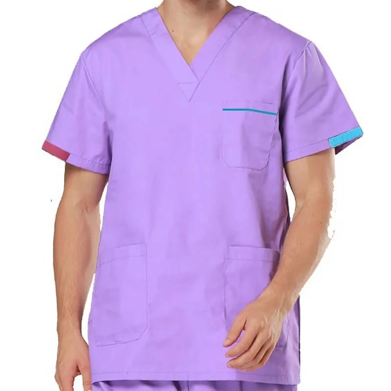 [TOP] Men's Fashion Short Sleeve Scrubs Tops V Neck  Contrasting Color Design Nursing Uniforms,medical uniforms