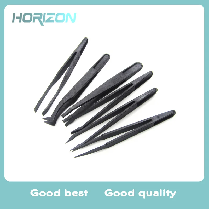 

6pcs Precision Tweezer Set Anti-Static Tools Size1/2/3/5/6/8 Plastic Black