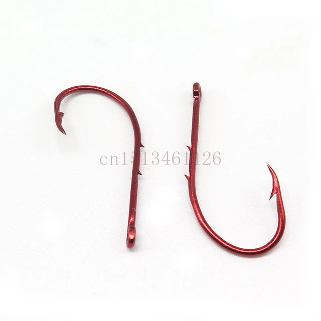 100Pcs/Lot Double barb Fishing hook red covering Fishing Stainless Steel  Fishhook Size 1#-8#