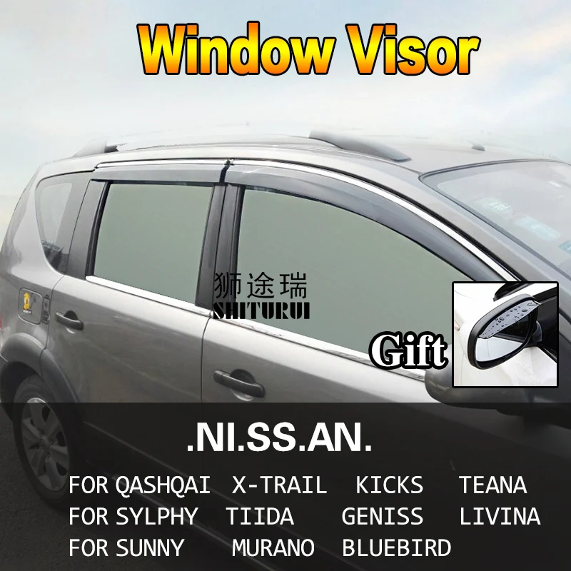 

Car Styling Awnings Shelters Window Visors rain eyebrow For NISSAN QASHQAI X-TRAIL KICKS TEANA SYLPHY Tiida LIVINA Murano Sedan