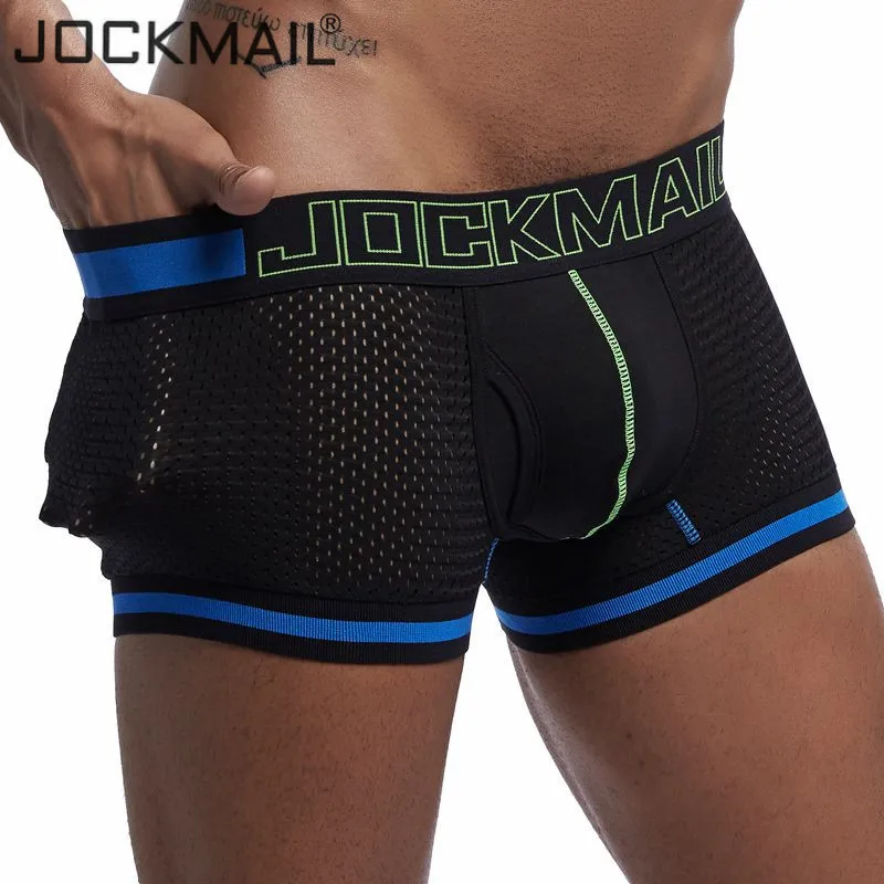 JOCKMAIL, 5 шт./лот, боксеры для мужчин, сетчатые, с дырками, боксеры, мужское нижнее белье, сексуальные трусы, cueca, боксеры для геев, мужские трусы