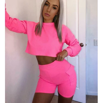 

3 Color Sprng Summer Autumn Women's Outfits Long Sleeve Crop Top Pants Set Casual Playsuit Tracksuit for Sports mono mujer