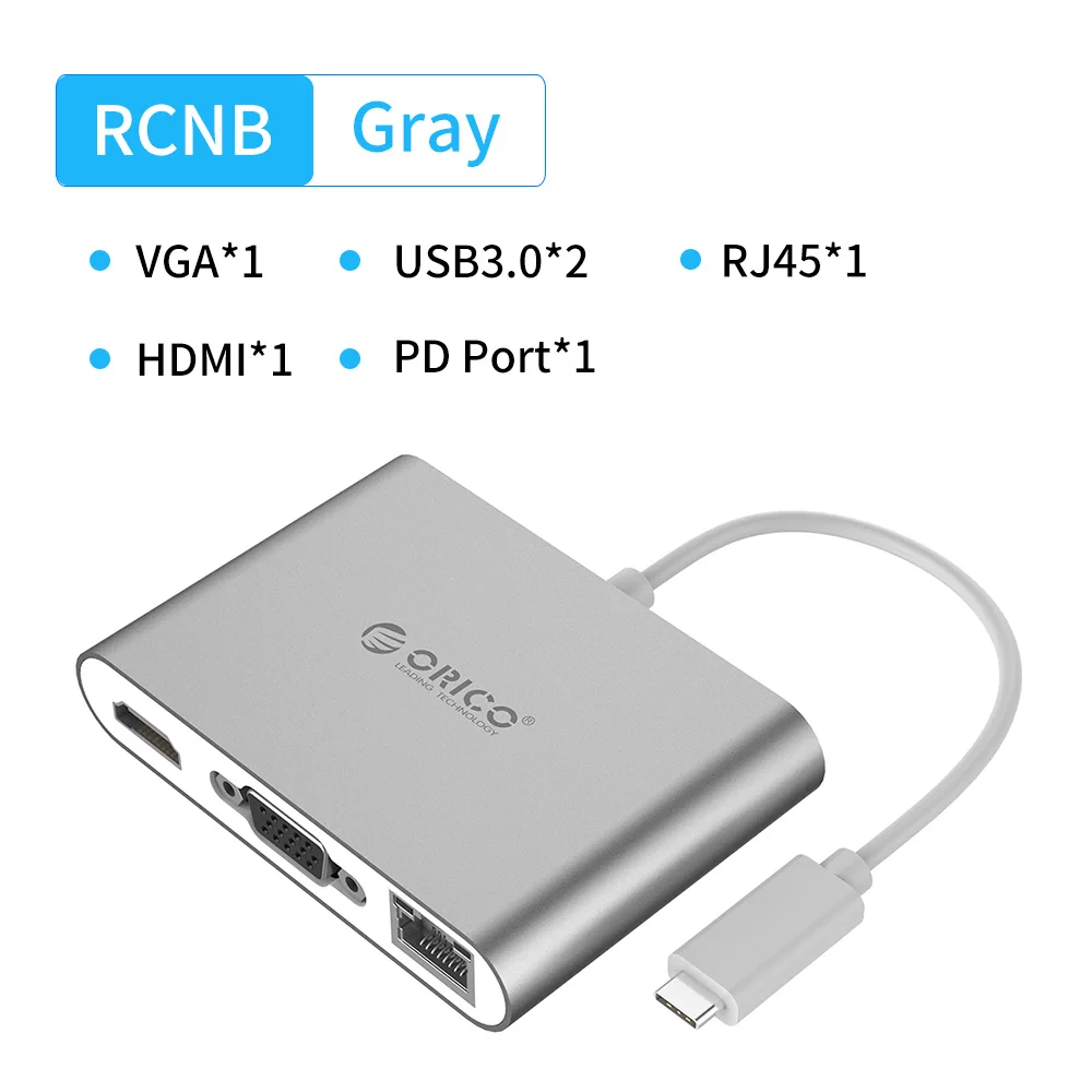 ORICO Алюминиевый USB C концентратор тип-c к HDMI/VGA/USB3.0/RJ45/SD TF кард-ридер PD зарядный адаптер для ноутбуков Macbook Аксессуары