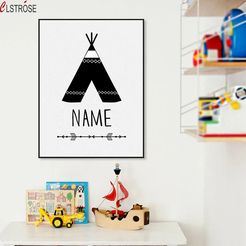 CLSTROSE Customize Boys Name With Teepee Canvas Art Print And Poster Personalized Painting Wall Picture Posters | Дом и сад