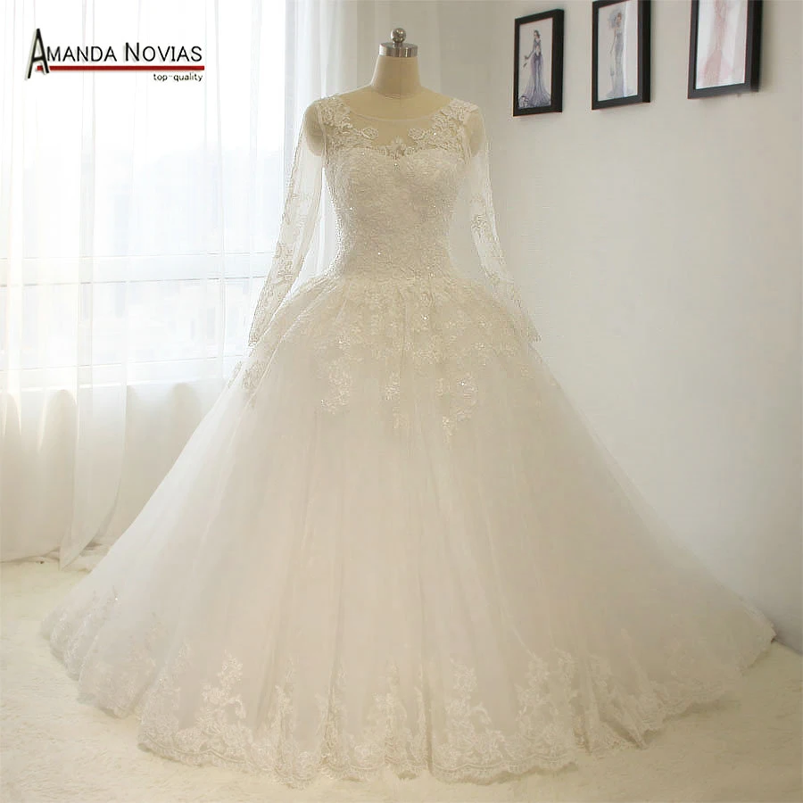 Elegant Simple Long Sleeve Wedding Dresses With Lace 2017 Puffy
