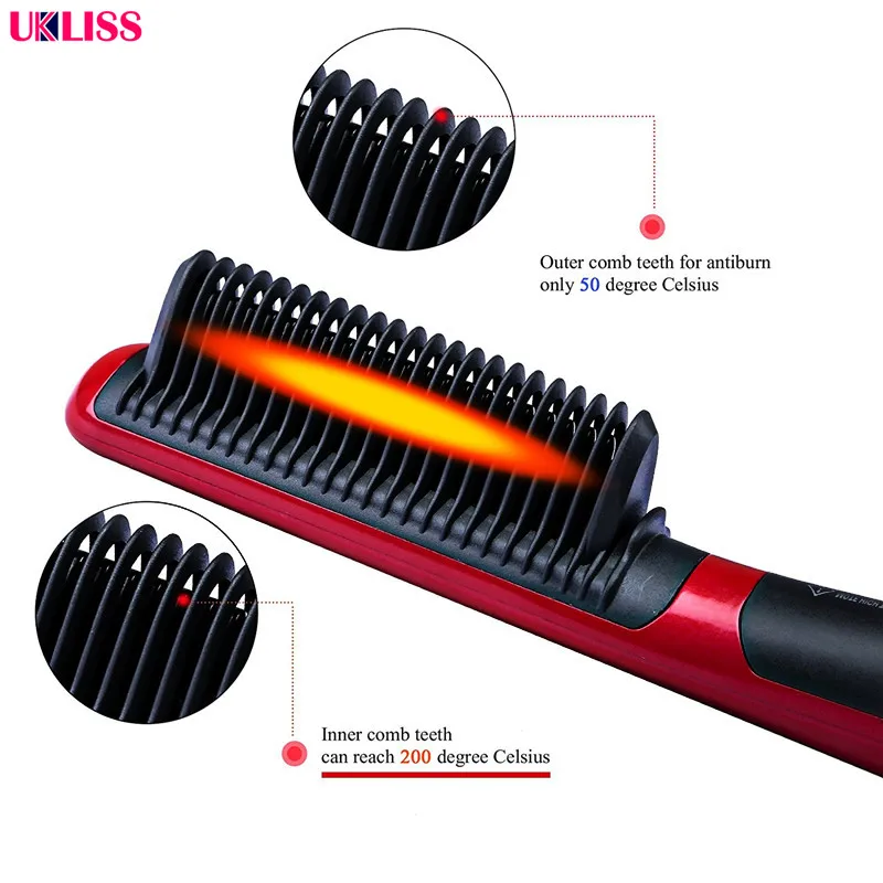 Professional Ceramic Electric Hair Straightener Brush Detangling Hair
