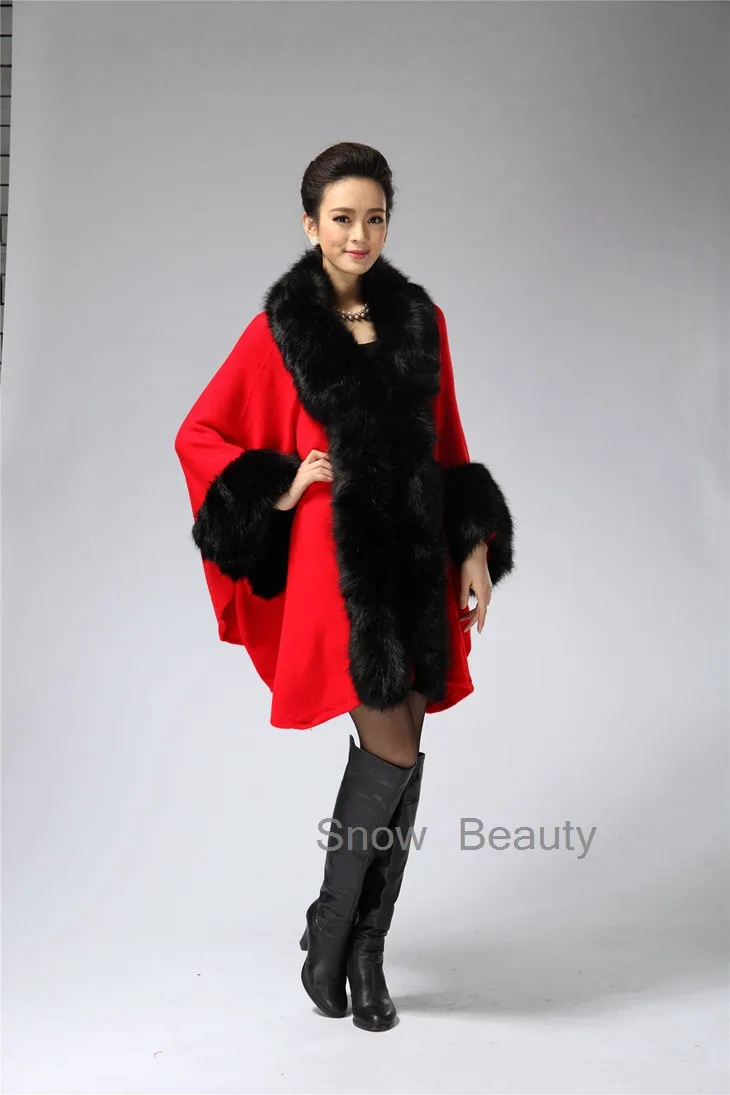 Европейский Русский стиль женские пончо большого размера с меховым воротником для женщин Зимний шарф из кашемира пашмины Осенние накидки