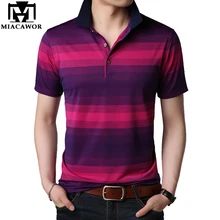 MIACAWOR, новинка, высокое качество, мужские рубашки поло, полосатые, деловые, повседневные, мужские, короткий рукав, облегающие, Camisa, мужские топы, футболки T725
