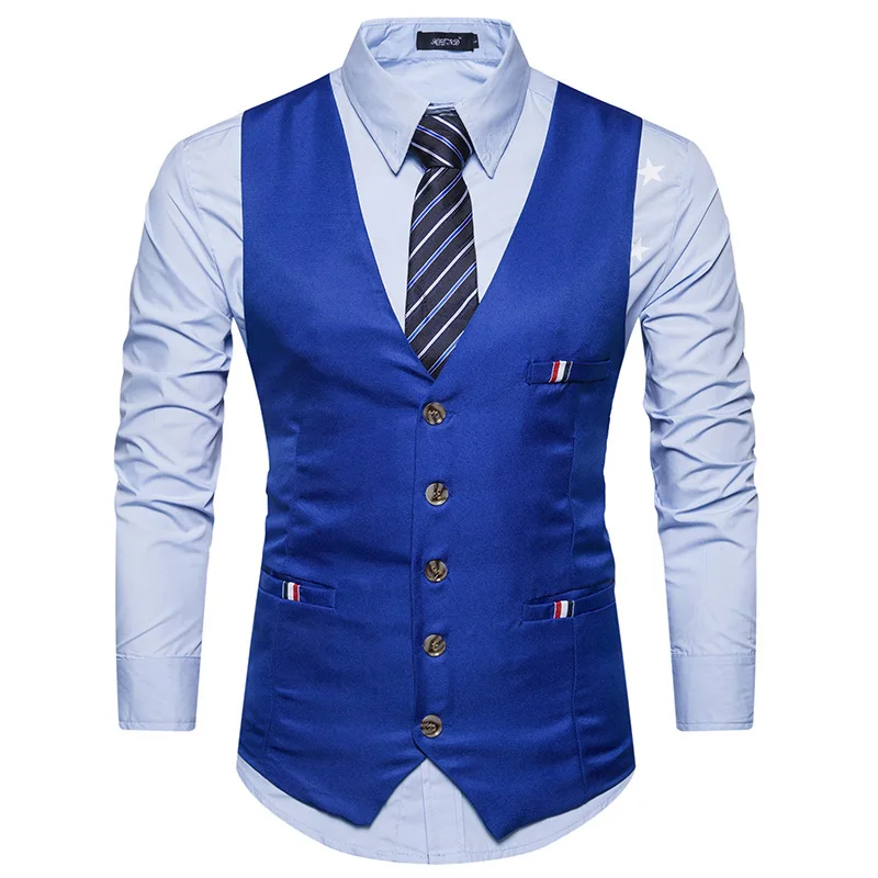 Classic Men Suit Vest Gilet Homme Costume New Casual Slim Fit Men Waistcoat Sleeveless V Neck Business Weeding Mens Vests - Цвет: Королевский синий