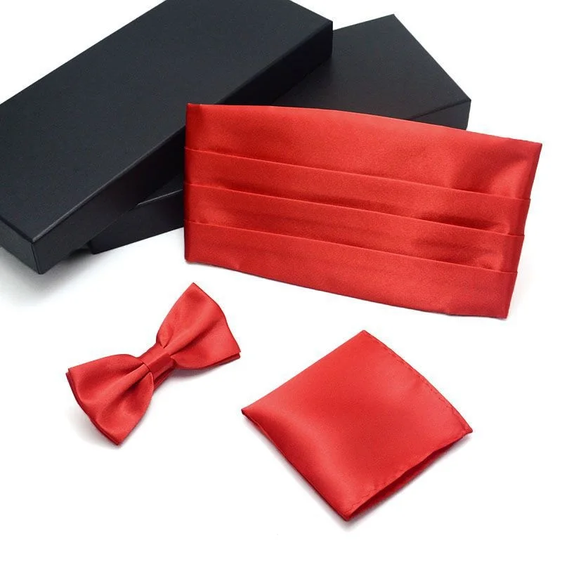 3 шт Для мужчин платье наборы с камербандом галстук-бабочка карман квадратный Свадебная вечеринка костюмный пояс торжественное пояса - Цвет: Big red