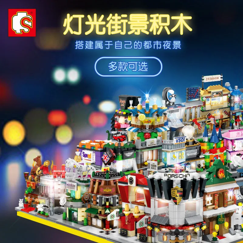 

Mini City Street Museum Wine Bar Church Coffee Architecture 3D Model Building Blocks With LED Lighting Brick Toy City View Scene