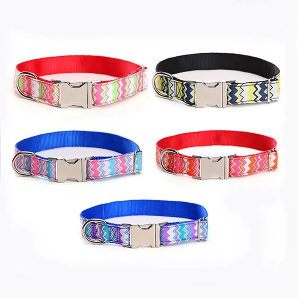 Fashion Wave pattern Pet Dog Collar Adjustable Zinc Alloy Buckle Dog Collar Match Available Dog