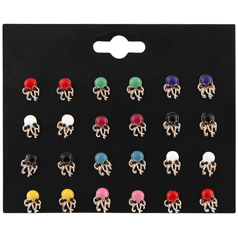 NDFSOUL-SY108 12 пар Милые Красочные эмаль животных Осьминог серьги-гвоздики наборы для женщин детские ювелирные изделия золотые металлические маленькие серьги