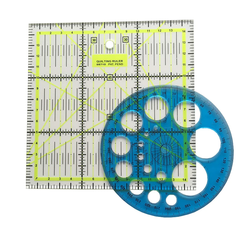

1 Set 2 pcs Gold Portfolio 15 * 15cm Acrylic Material Patchwork Ruler And A Blue Circle 360 Students Ruler
