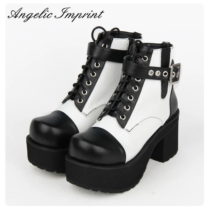 GGBLCS Chaussures Oxford Plateforme pour Femmes À Lacets Gothiques Talons Bloc À Bout Rond Chaussures De Ville Lolita avec Chaîne