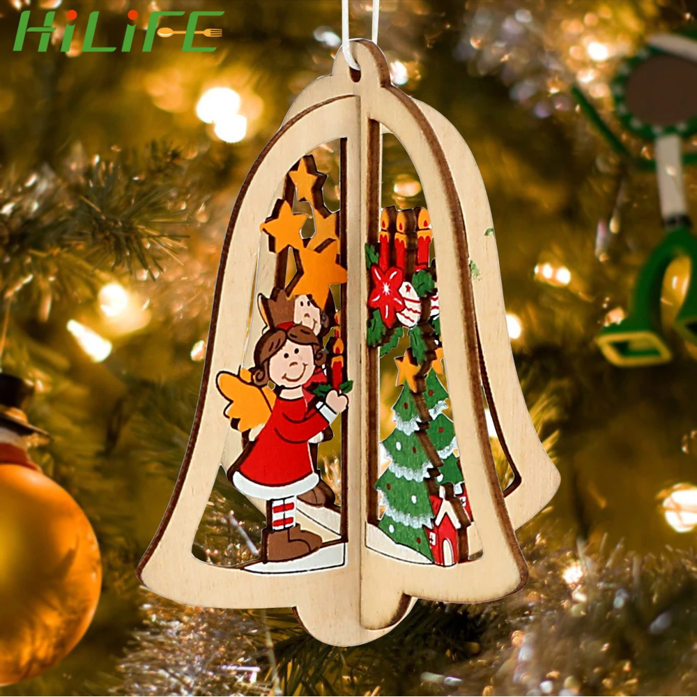 

HILIFE Xmas Decor Home Party Decor 3D Wooden Pendant Christmas Tree Decoration Kids Gift DIY Christmas Tree Hanging Ornaments
