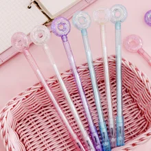 4 pçs/lote criativo transparente donut gel caneta tinta preta caneta presente kawaii artigos de papelaria escritório escola suprimentos