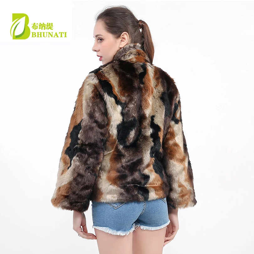 Women Elegant Fur Coats Colorful Faux Fur Coat Multicolor Long Sleeve Stand Collar Casual Short Woman Winter Fur Coats