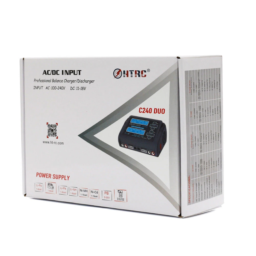 HTRC C240 DUO AC 150W DC 240W 10A сенсорный экран Двухканальное зарядное устройство для баланса батареи зарядное устройство для RC моделей игрушки черный